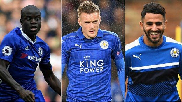 Jamie Vardy. Riyad Mahrez and N'Golo Kante