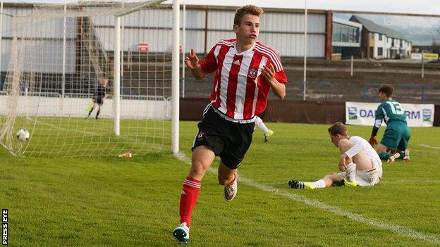 Jake Vokins celebrates scoring his second goal against Liverpool