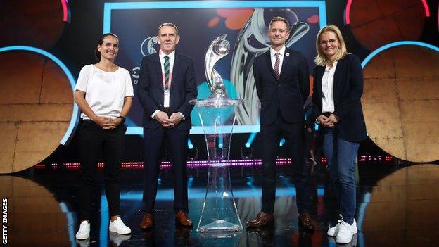 Kenny Shiels (second from left) with other Group A coaches Irene Fuhrmann (Austria), Martin Sjoegren (Norway) and Sarina Wiegman (England)