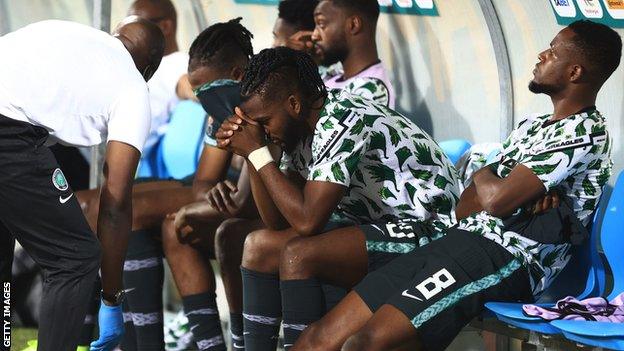 Nigeria players react to defeat by Tunisia