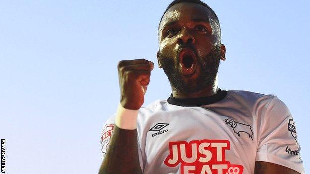 Darren Bent celebrates a Derby County goal