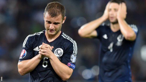 Scotland's Shaun Maloney shows his disappointment against Poland