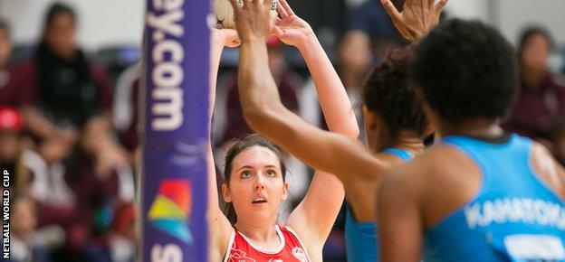 Wales goal attack Emma Thomas has missed just one shot at the basket in three World Cup games