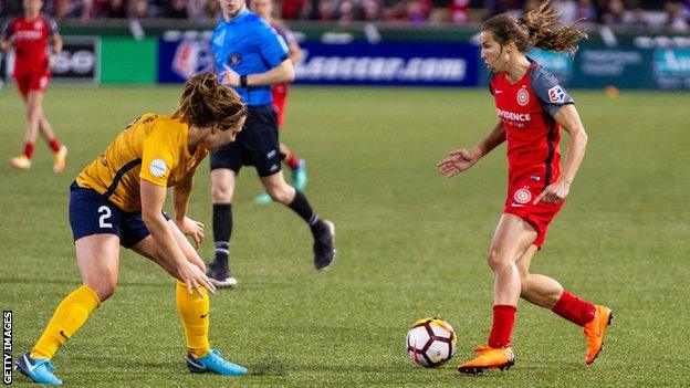 Rachel Corsie playing for Utah Royals