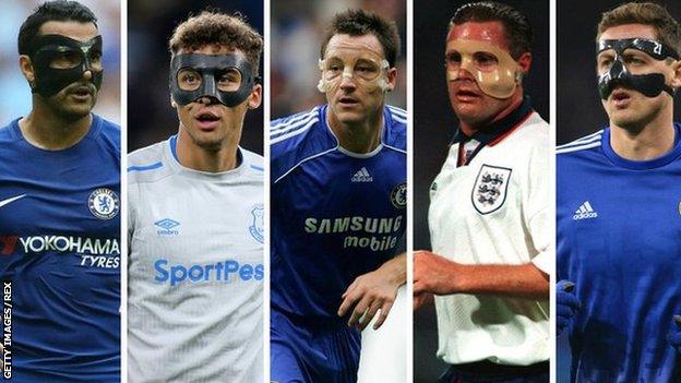 From left: Pedro, Dominic Calvert-Lewin, John Terry, Paul Gascoigne and Nemanja Matic have all taken to the field in protective masks