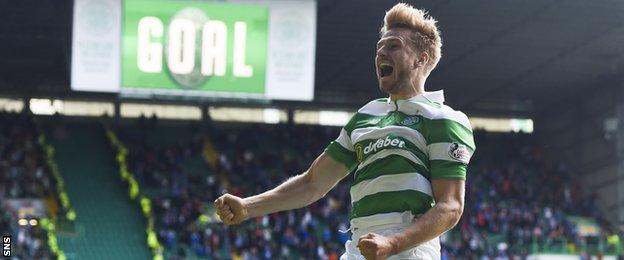 Celtic's Stuart Armstrong celebrates his goal against Rangers