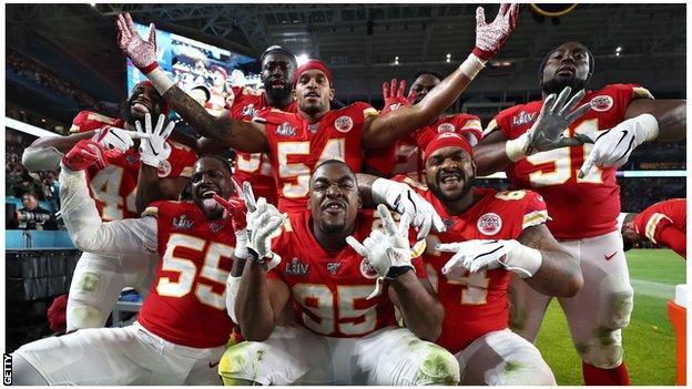 Kansas City Chiefs celebrate their win over San Francisco in February's SuperBowl