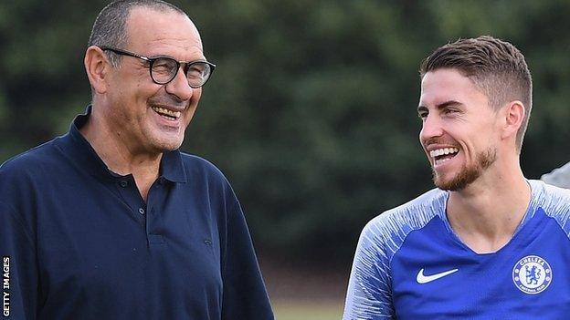 Chelsea boss Maurizio Sarri and midfielder Jorginho