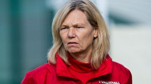 Anna Signeul watches over a Scotland training session