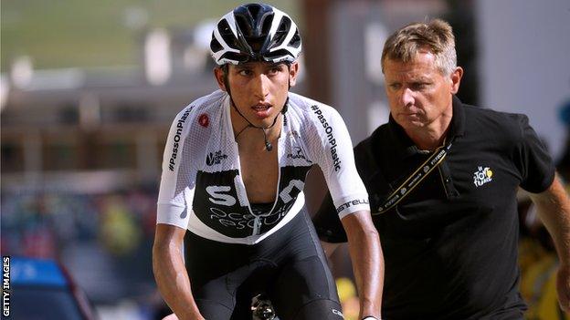 Team Sky's Egan Bernal finishes a stage of the 2018 Tour de France