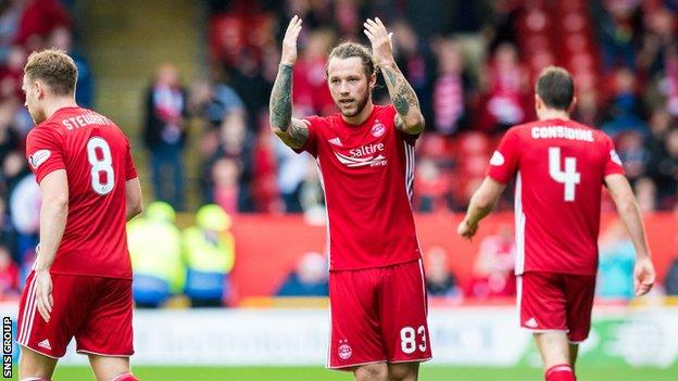 Stevie May scored both goals in Aberdeen's win over Dundee on Saturday