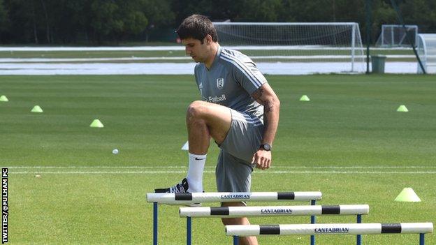 Fulham striker Aleksandar Mitrovic training