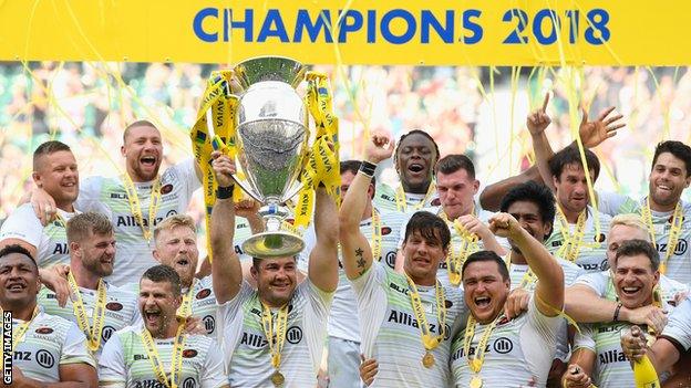Saracens celebrate the 2018 Premiership win