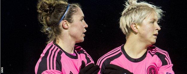 Scotland's Jane Ross and Lana Clelland celebrate