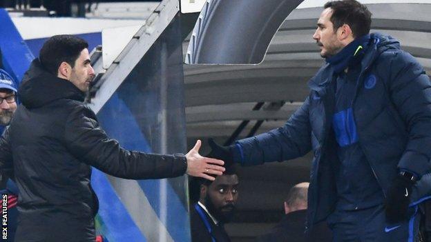 Arsenal boss Mikel Arteta (left) shakes hands with Chelsea boss Frank Lampard