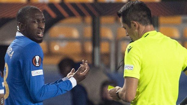 Rangers Glen Kamara was sent off during the defeat to Sparta Prague