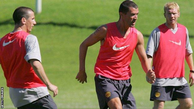 Liam Miller, Roy Keane and Paul Scholes