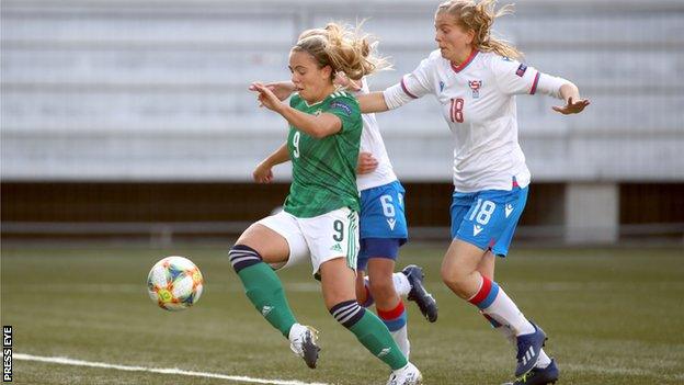 Simone Magill scores in Northern Ireland's victory over the Faroes Island in September