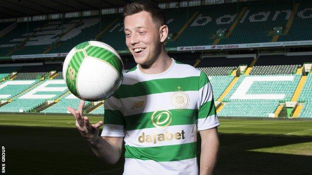 Callum McGregor modelling Celtic's new kit for next season