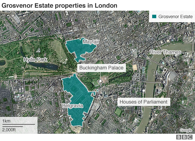 Map of Grosvenor Estate properties in London