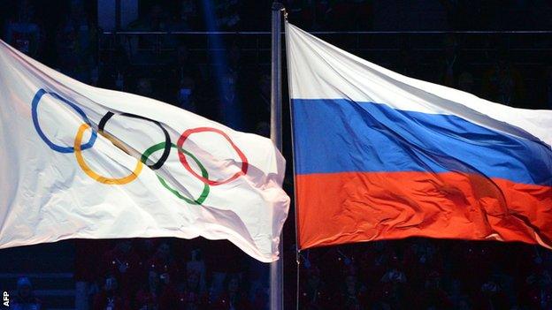 Olympic and Russian flag