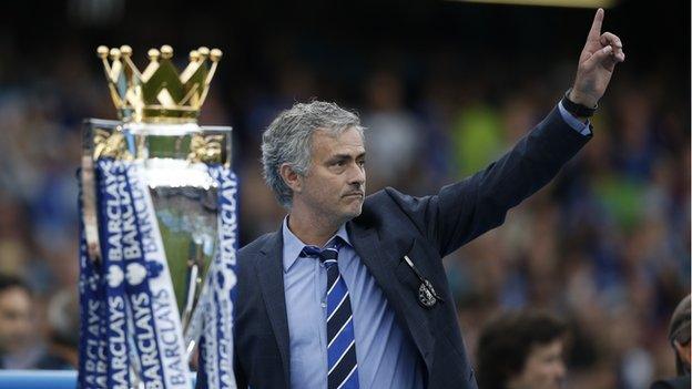 Jose Mourinho with the Premier League trophy