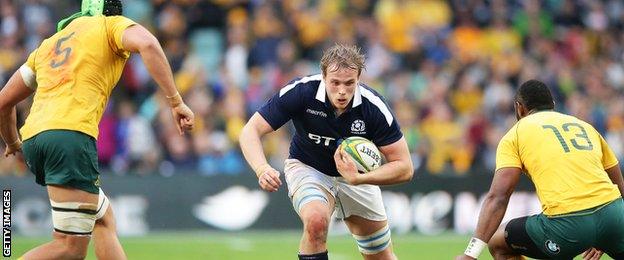 Jonny Gray in action for Scotland against Australia