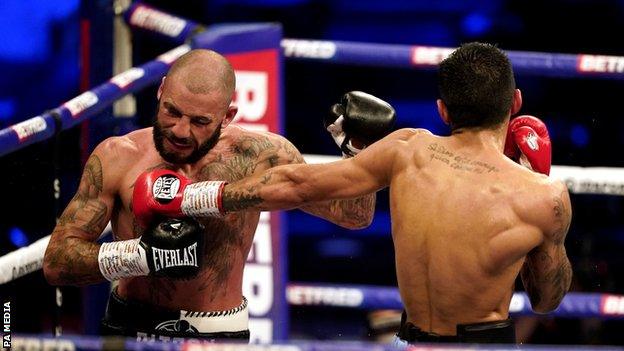 Liam Ritson (left) in action against Jeremias Ponce during the IBF Super-Lightweight World Title Final Eliminator