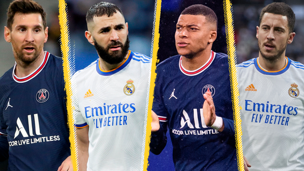 Lionel Messi, Karim Benzema, Kylian Mbappe and Eden Hazard