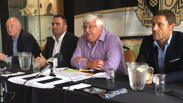 Port Vale's new backroom team of (from left) coach Peter Farrell, manager Bruno Ribeiro, chairman Norman Smurthwaite and Michael Brown