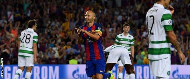 Andres Iniesta came on a substitute and volleyed Barcelona's fourth goal