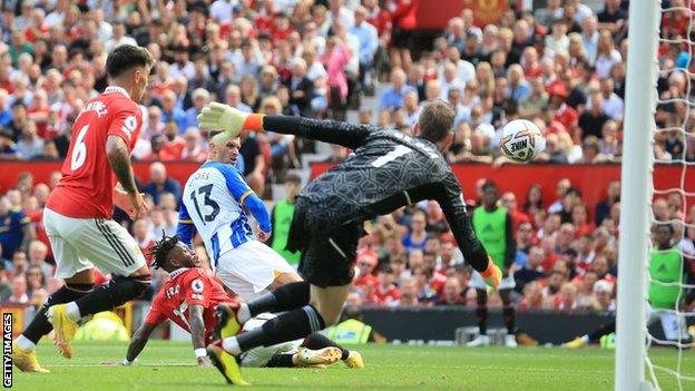 Pascal Gross scores against Manchester United