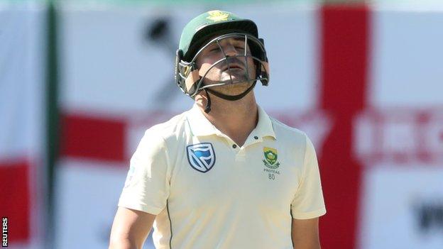 South Africa opener Dean Elgar looks dejected after getting out on day two of the second Test against England