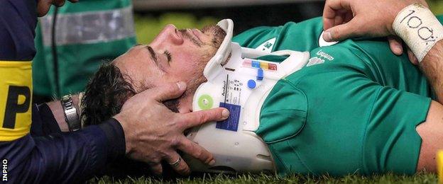 Robbie Henshaw's neck was put in a brace before he was taken off