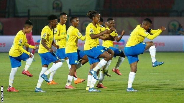 Mamelodi Sundowns women's team celebrating