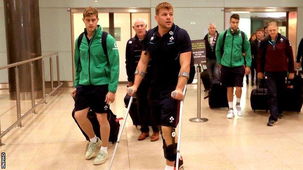 Jordi Murphy at Dublin Airport with the Ireland squad on Monday morning