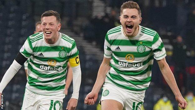 Celtic's Callum McGregor and James Forrest celebrate against St Johnstone