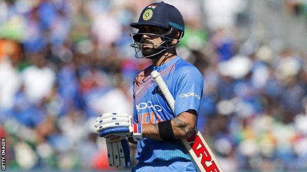 India captain Virat Kohli walks off after being dismissed against Ireland