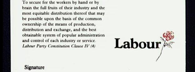 An old Labour membership card in the days of Clause IV