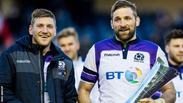 Finn Russell and John Barclay celebrate at full-time