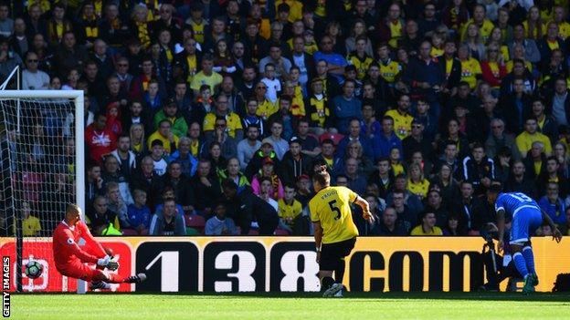 Callum Wilson heads Bournemouth ahead against Watford