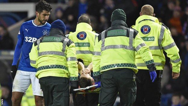 Rangers midfielder Ryan Jack stretchered off