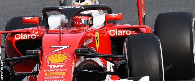 Kimi Raikkonen of Finland and Ferrari tests the new halo head protection system on track during day three of F1 winter testing at Circuit de Catalunya on March 3, 2016 in Montmelo, Spain.