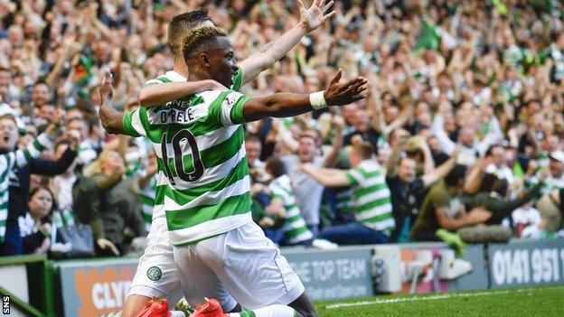 Celtic's Mikael Lustig and Moussa Dembele celebrate