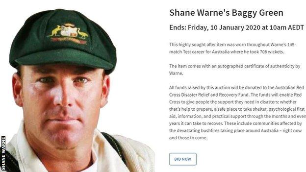 Shane Warne is selling his 'baggy green' Australia Test cap