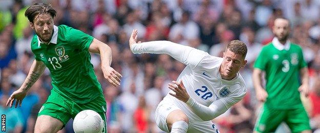 Harry Arter battles with England's Ross Barkley last June