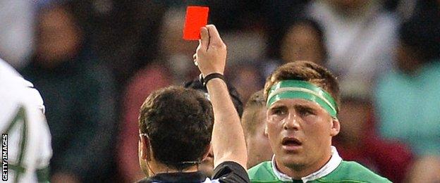 French referee Mathieu Raynal sends off Ireland's South African-born flanker CJ Stander