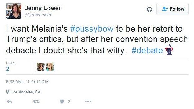 Tweet: I want Melania's pussybow to be her retort to Trump's critics