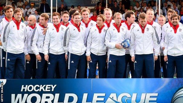 The Great Britain hockey team at the Hockey World League in 2015