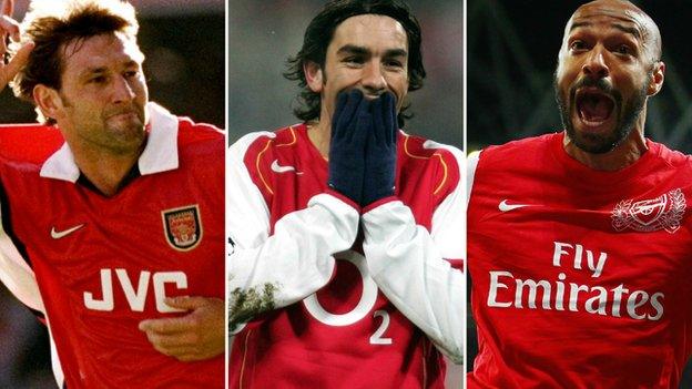 Tony Adams, Robert Pires and Thierry Henry.